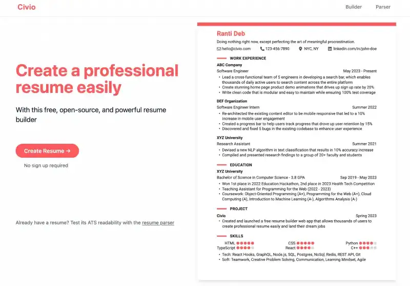 Civio | Resume Builder & Parser